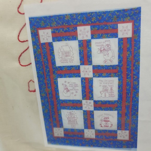 14 Redwork Christmas Snow Machine embroidery quilt square designs Muslin Red - Picture 2 of 6